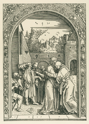 The meeting of Joachim and Anne at the Golden Gate, 1504 (woodcut)