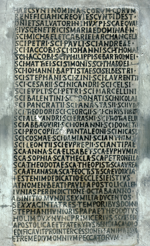 Medieval art : Commemorative inscriptions of Theodotus - Sant'Angelo in Pescheria, Rome, Italy