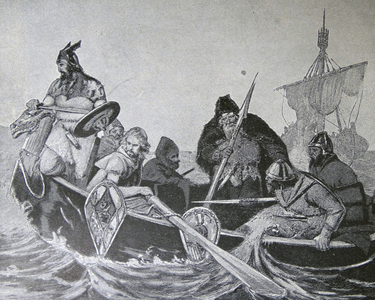 Norman warriors in boat 10th Century AD.