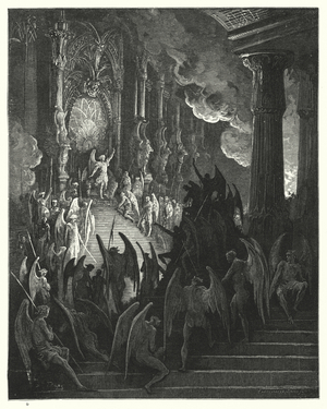 Illustration by Gustave Dore for Milton's Paradise Lost, Book II, lines 1, 2 (engraving)