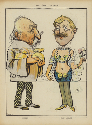 French politician Emile Combes and author Jean Lorrain. Illustration for Le Rire (colour litho)
