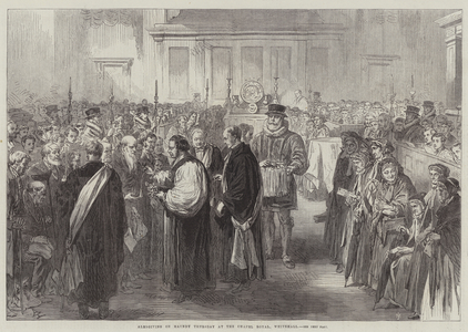 Almsgiving on Maundy Thursday at the Chapel Royal, Whitehall (engraving)