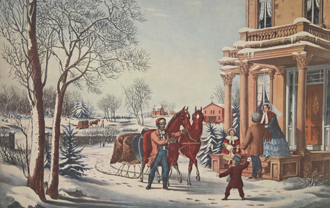 American Country Life, Pleasures of Winter, pub. 1855,  Currier & Ives (colour litho)