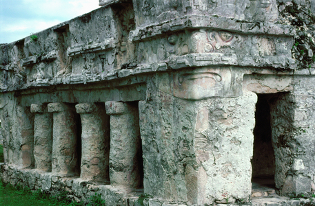 The sturdy columns of the Temple of the Frescos, Tulum, Yucatan
