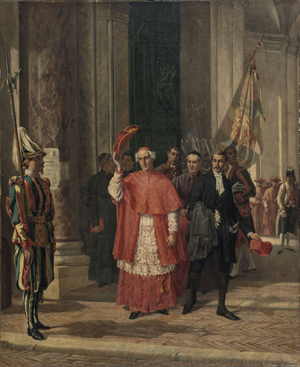 Cardinals leaving the Vatican through the Swiss Gate, after an audience with the Holy Father, 6-20-1867 (oil on canvas)