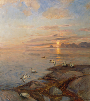 Seabirds in Midnight Sun (oil on canvas)