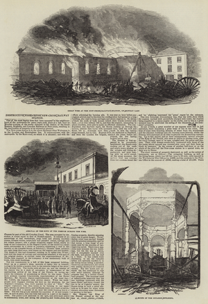 Destructive Fire at the New Cross Railway Station (engraving)