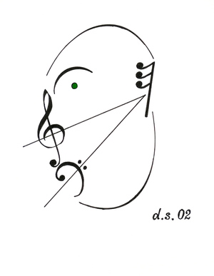 Diminuendo face - a singing face drawn using the musical symbol for diminuendo and various other musical notation
