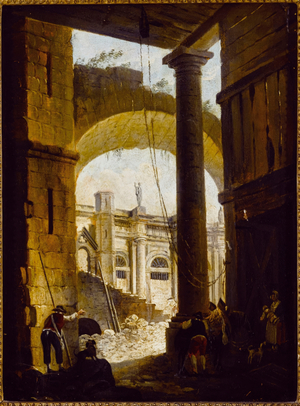 Demolition of a composite building, ca. 1770 (oil on wood)
