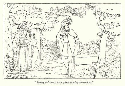 Shakespeare's The Tempest; Ferdinand led by Ariel's song (engraving)