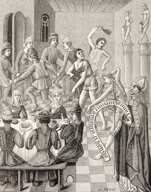 Heresy of the Flagellants, c.1880 (litho)