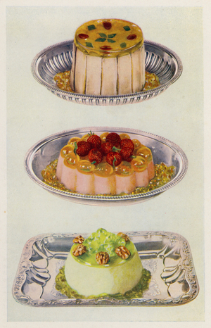 Charlotte Russe; Strawberry Cream; Apple Jelly (colour litho)