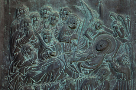 Detail from the church door, Real Monasterio de Santa María, Guadalupe, Extremadura, Cáceres, Spain (photo)