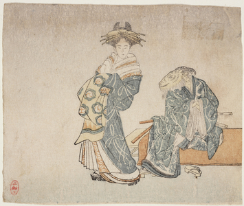 Courtesan as Agemaki and Goat as Ikyu, 1799 (woodblock print)