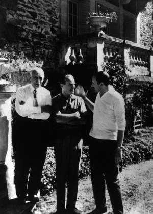 Writers Andre Maurois (l), ean Dutourd (c) and ? c. 1962