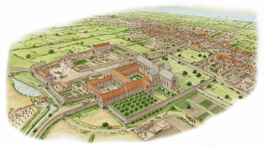 The Abbey of St Thomas, Dublin, c.1475-1525 (ink and watercolour)