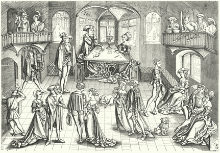 Nobles dancing, 15th Century (engraving)