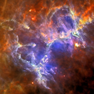 This Herschel image of the Eagle nebula shows the self-emission of the intensely cold nebula's gas and dust.