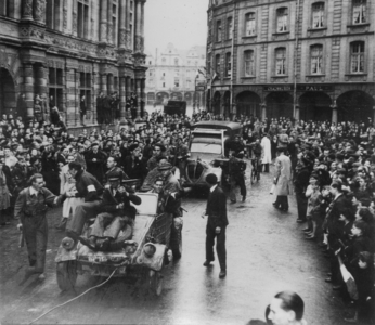 Soldiers Travelling Through Crowds of Civilans, 1942 (b/w photo)