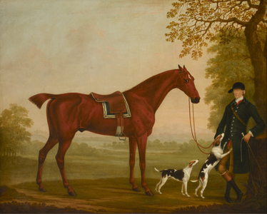 A Horse in Landscape with his Groom and Two Hounds