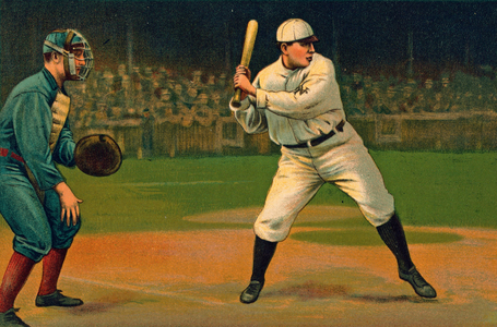 Portrait of Chief Myers at bat, 1911 (litho)