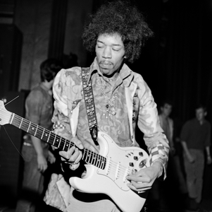 American guitarist, composer and singer Jimi Hendrix doing the soundcheck before performing at Saville Theatre in London, United Kingdom 1967
