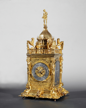 Table clock in the form of a square tower with the Farnese arms …