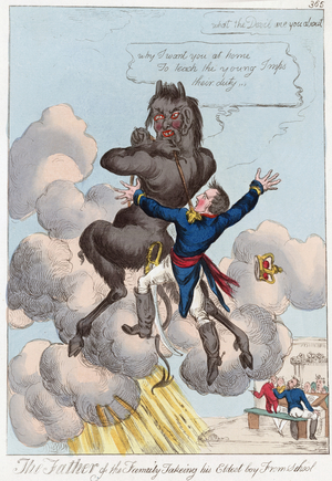 The Father of the Family Taking his Eldest Boy from School, pub. 1814 (hand coloured engraving)