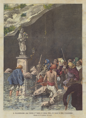 Pilgrimage to the Long Life Water Pool in Valle Di Rose (Valsassina) (colour litho)