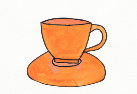 Orange Tea Cup, 2017 (orange india ink and felt tip pen on paper)