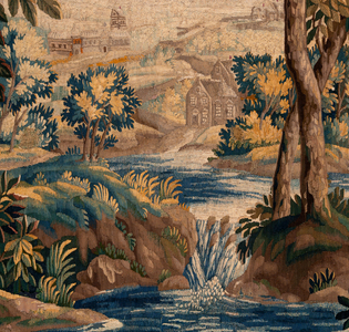 Flemish tapestry. So called Verdure (Landschap met water, bomen en fazanten). Atelier of Oudenaarde. 277x200cm. Inv 00012. 17th century.