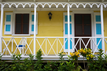Blue and yellow house, Nevis Island, West Indies (photo)