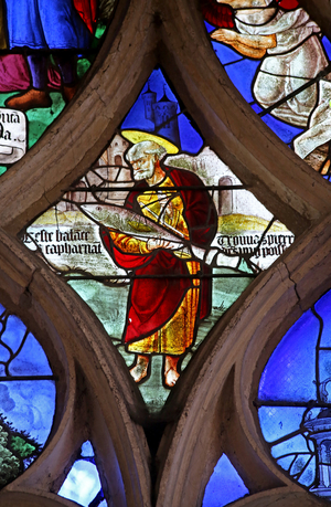 Window w2 depicting St Peter carries a fish - to enter Capernium (stained glass)