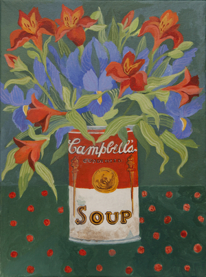 Iris and alstromeiria in Campbell's soup can (acrylic)