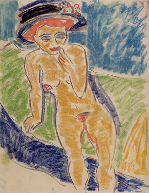 Seated female nude, 1907-09 (colored crayon and charcoal on paper)