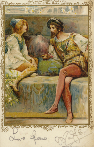 Viola and the Duke in William Shakespeare's play, 'Twelfth Night' (chromolitho)