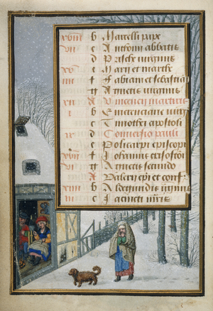 Woman and dog in snow