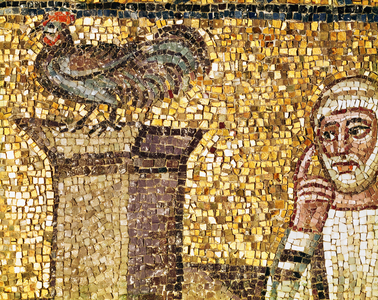 The rooster and Saint Peter denying, detail from " Saint Peter's denial ", 6th century (mosaic)