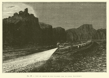 Voie De Chemin De Fer Eclairee Par Un Fanal Electrique (engraving)