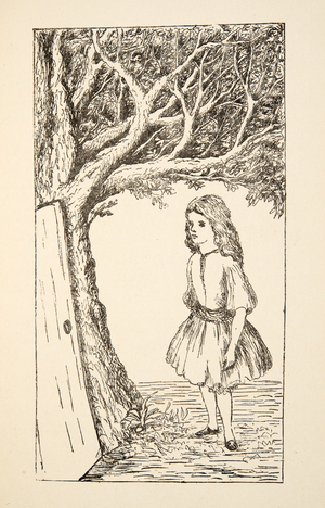 Alice finds a door into the tree,  illustration from 'Alice's Adventures Under Ground', pub. 1886 (facsimile)
