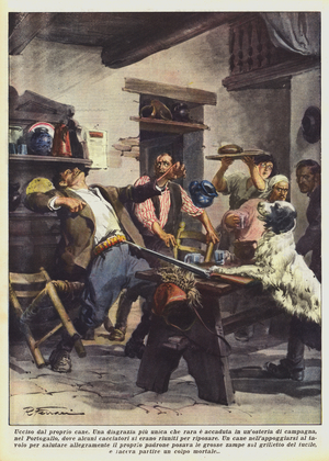 Killed by his dog (colour litho)