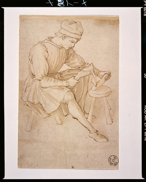 Young man working with wood (drawing)
