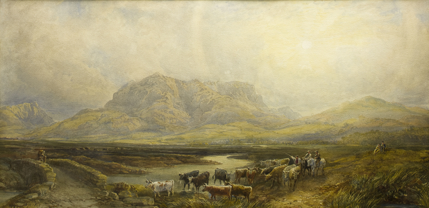 Cattle Drovers in Wales, 1845 (w/c on paper)