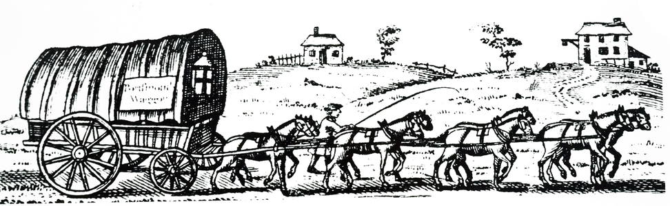 An engraving depicting a carter with his wagon and a team of 8 horses, 18th century