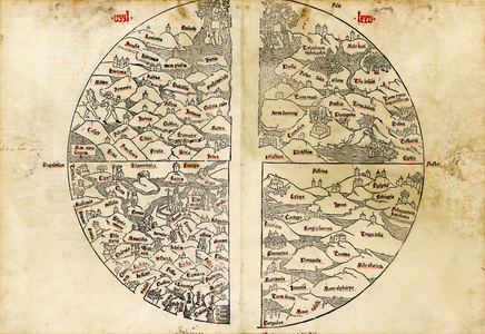 Map entitled 'Rudimentum Novitiorum', 1475 (woodcut)