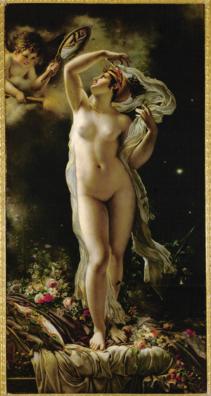 Danae, looking at herself in a mirror held by Cupid (oil on canvas)