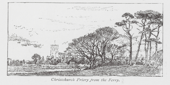 Christchurch Priory from the Ferry (litho)