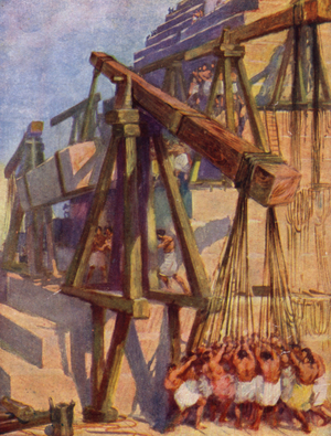 Building the Pyramids (colour litho)