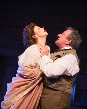 Anna Friel (Yelena) and Ken Stott (Vanya) in Uncle Vanya by Anton Chekhov at Vaudeville. directed by Lindsay Posner. Designer Christopher Oram. Translated by Christopher Hampton. (Opening 2-11-12) (photo)