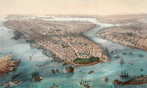 New York and Brooklyn in the mid-1850's, after a work by French illustrator Theodore Muller